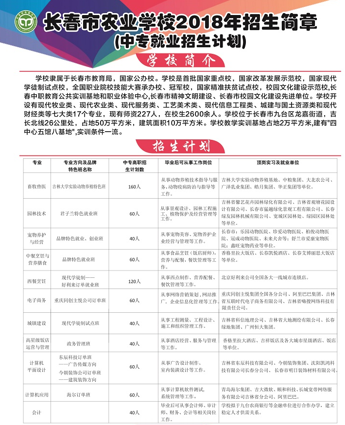 長春市農(nóng)業(yè)學(xué)校2018招生簡(jiǎn)章