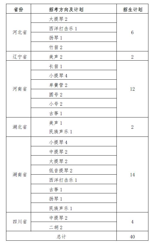 音樂表演專業(yè)招生計劃