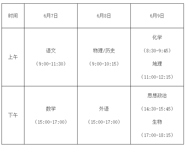 2021福建省高考具體時間安排