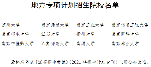 江蘇2021地方專項(xiàng)計(jì)劃招生院校名單