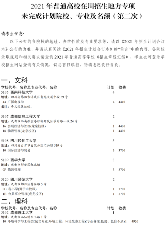 四川2021國家專項(xiàng)計(jì)劃第三次征集志愿計(jì)劃