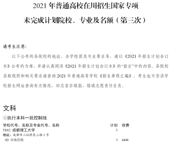 四川2021國家專項(xiàng)計(jì)劃第三次征集志愿計(jì)劃