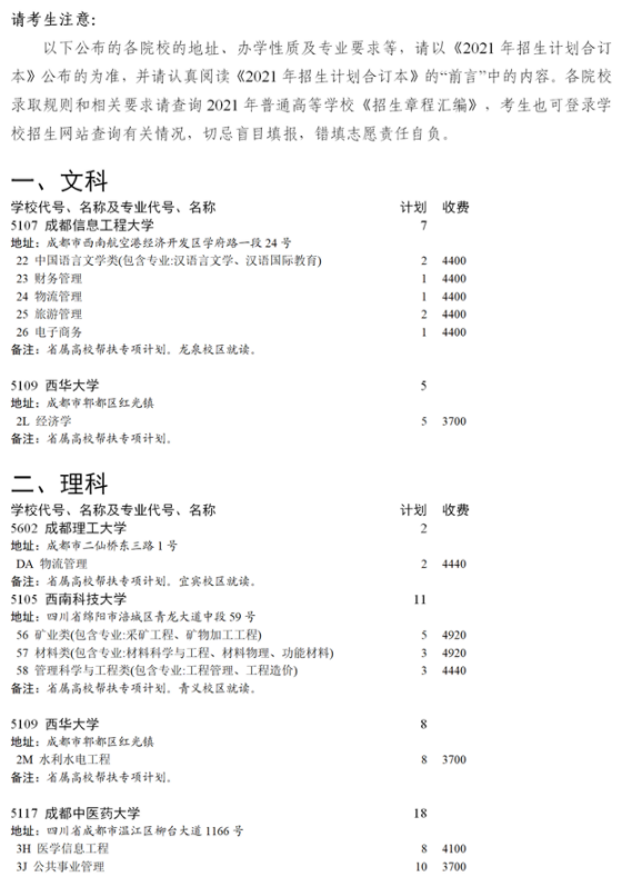 四川2021國家專項(xiàng)計(jì)劃第三次征集志愿計(jì)劃
