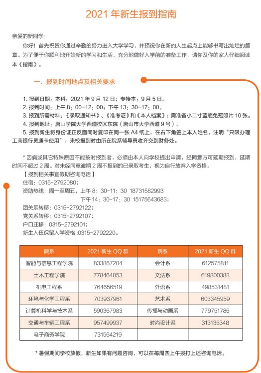 2021年唐山學院迎新系統(tǒng) 報到流程及入學須知