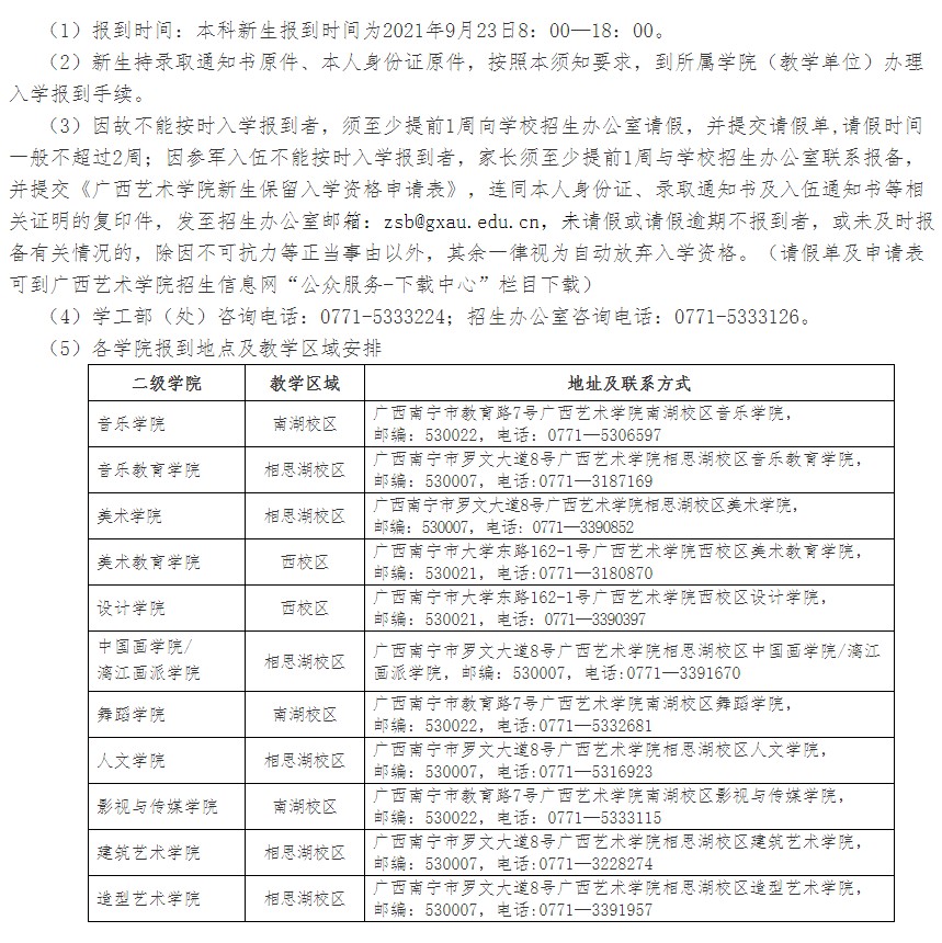 2021廣西藝術(shù)學院迎新網(wǎng)登陸入口 新生報到時間及入學須知