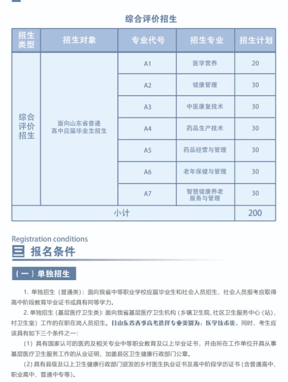 菏澤醫(yī)學(xué)專科學(xué)校單招和綜合評價招生簡章