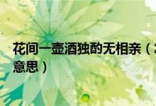 花間一壺酒獨酌無相親（怎么理解花間一壺酒獨酌無相親的意思）